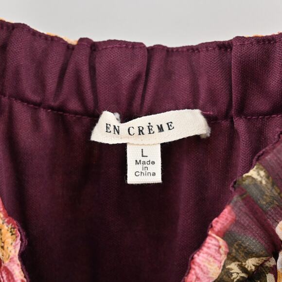 EN CREME Floral Boho Dress Size L Tiered Ruffle Balloon Sleeve Square Neck Retro - Picture 7 of 13